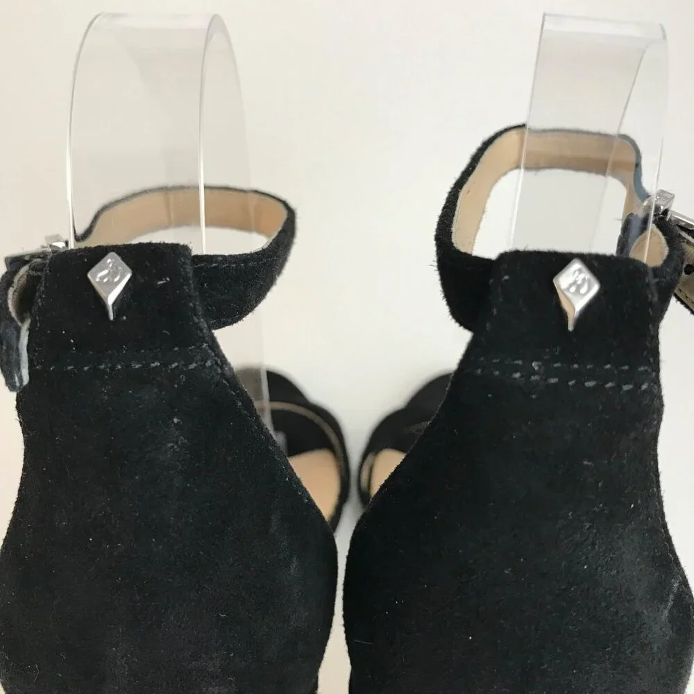 Sam Edelman Black Suede Open Toe Block Heel Sandals Size 9M